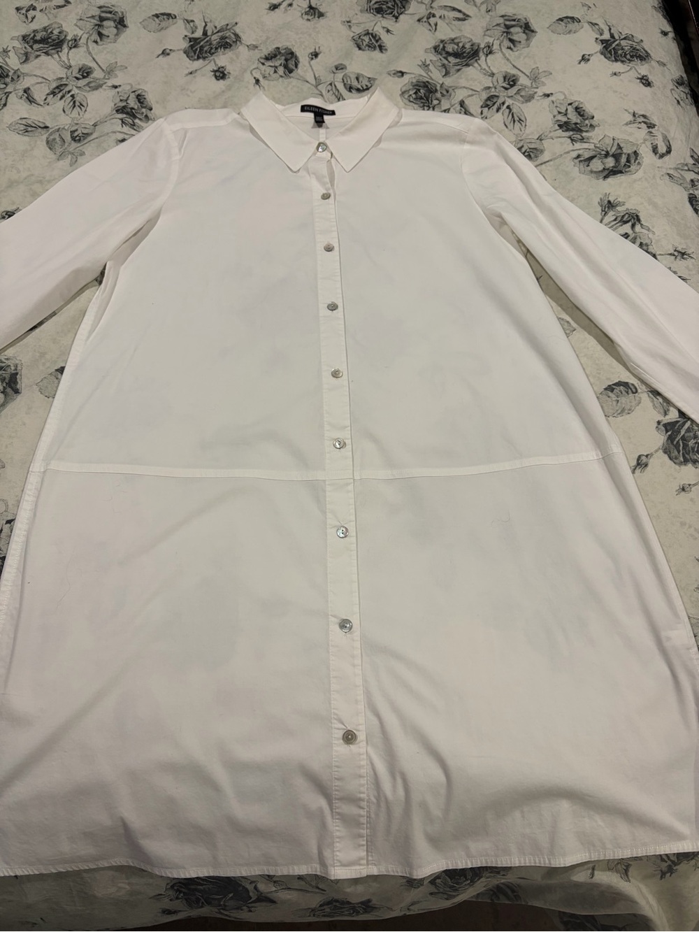 Eileen Fisher White Cotton Shirt Dress~Size Medium